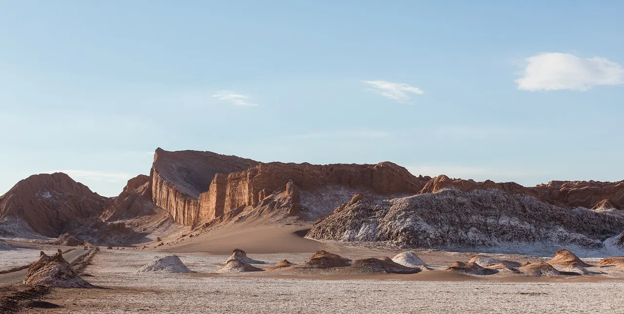 Eroded ridges and sand dunes of the Valle de la Luna in the Atacama Desert near San Pedro de Atacama