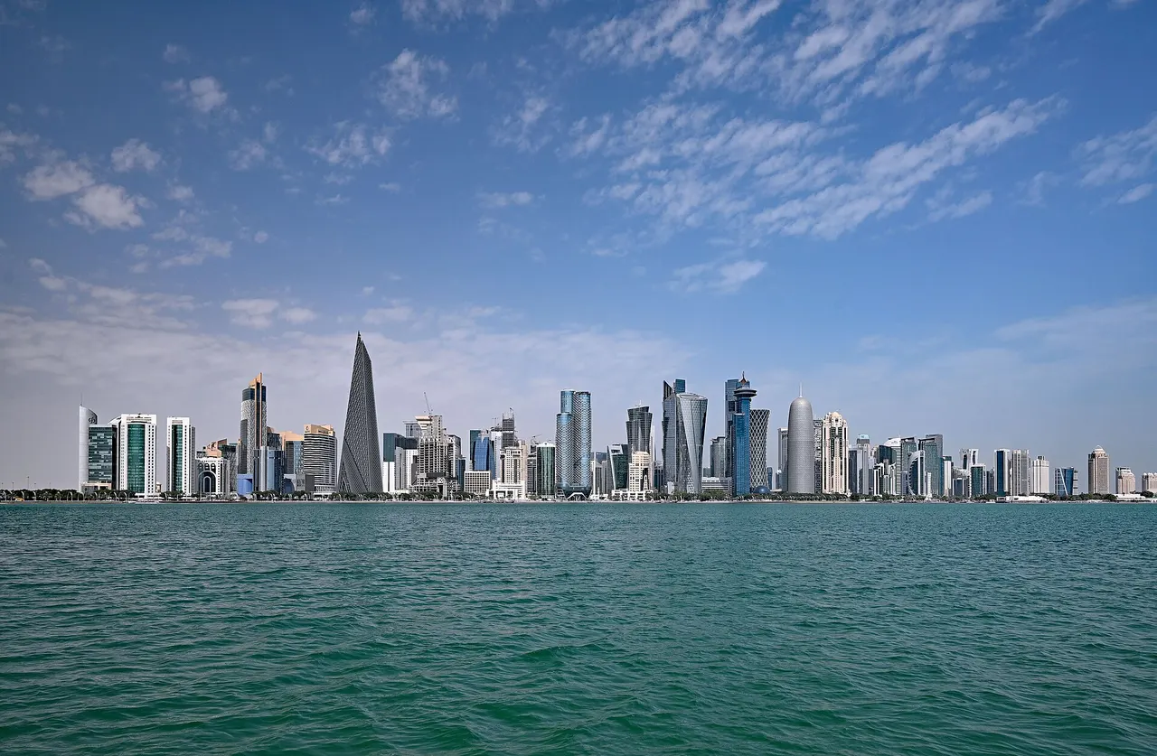 The skyline of Doha, Qatar, seen across the water